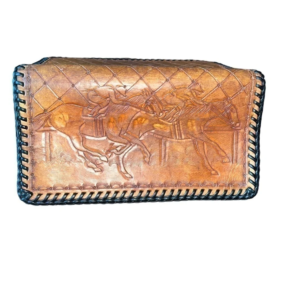 TOOLED LEATHER WALLET HORSES